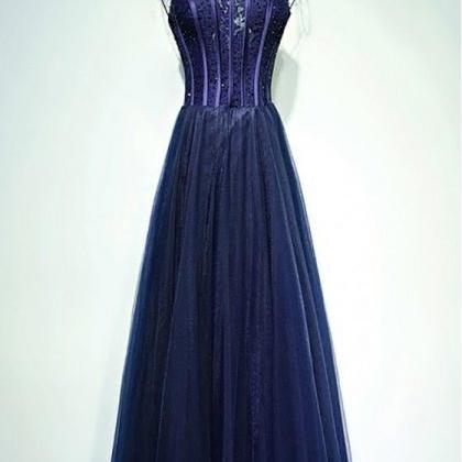 Vintage Chic Prom Dress ,navy Blue Corset Prom..