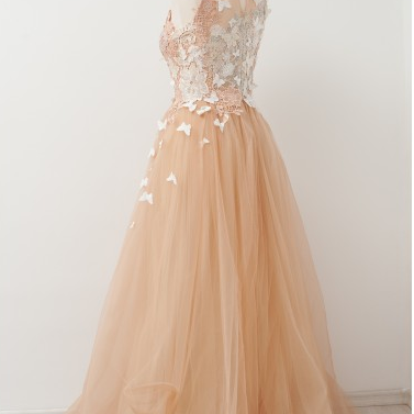 Charming A-line Appliques Prom Dress,long Prom..