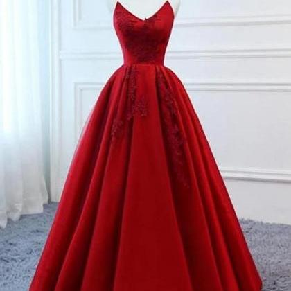 Red V Neck Eveing Dress , A-line Party Dress,..