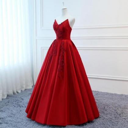 Red V Neck Eveing Dress , A-line Party Dress,..