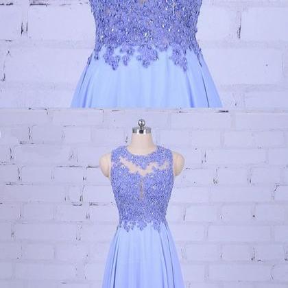 Blue Chiffon, Open Back,long Sweet 16 Prom Dress,..