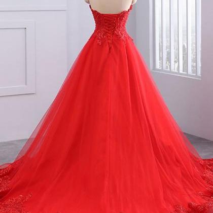 Red Tulle Prom Gowns ,strapless Long Evening..