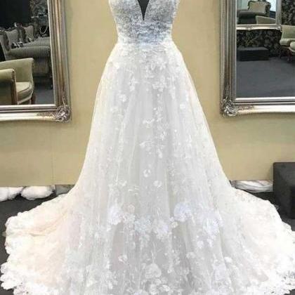 Backless Straps Beaded Floor Length Bridal Dress..