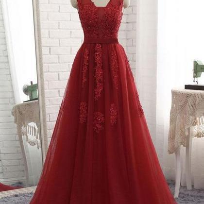 Red Applique Ball Gowns A-line Party Dress Long..