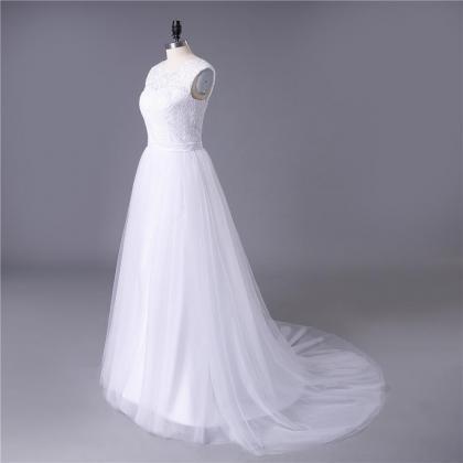 Princess White Tulle Lace Top Beaded Wedding..