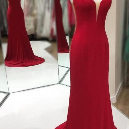 Hugging Bodice Evening Dress Long Red Prom Dresses..