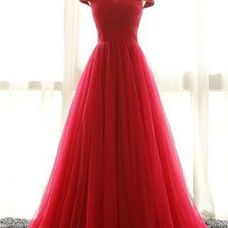 Off Shoulder Long A-line Simple Red High Low Prom..