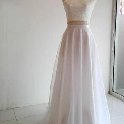 White Two Pieces, Long Prom Dress,sleeveless..
