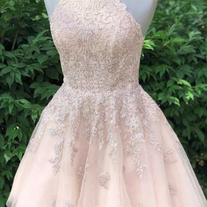 Pretty Lace A-line Prom Dress Halter Neck Party..