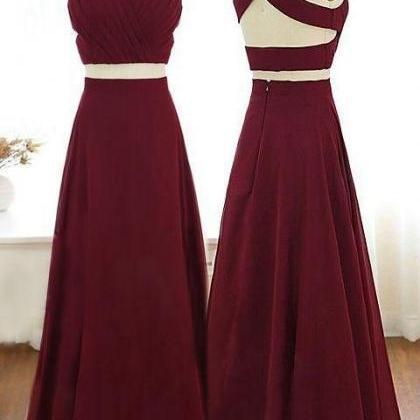 Wine Red Prom Dress Two Piece Party Dress V-neck..