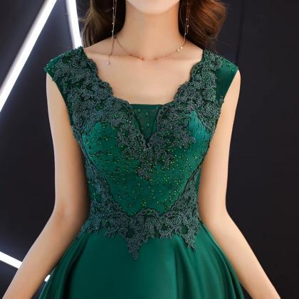 Sleeveless Evening Dress V-neck Party Dress Green..