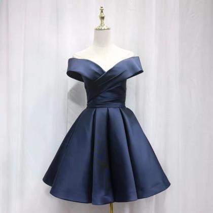 Navy Blue Party Dress Elegant Satin Party Dress..