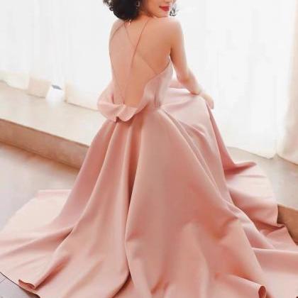Sleeveless Prom Dress Pink Party Dress Backless..