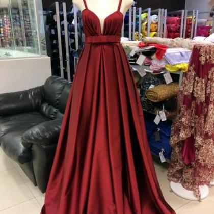 Long Satin Bridesmaid Dress,burgundy Formal..