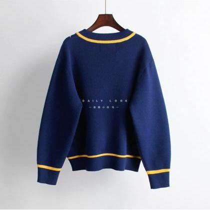 A Loose V-neck Pullover For Women , A Long Sweater..