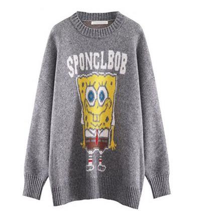 Spongebob Squarepants Sweater With Lazy Cartoon..