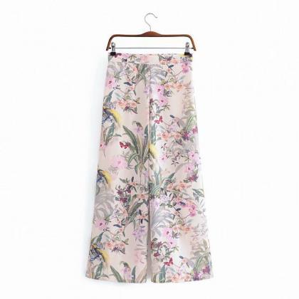 Flowers And Plants Rest Wide Leg Pants Straight..
