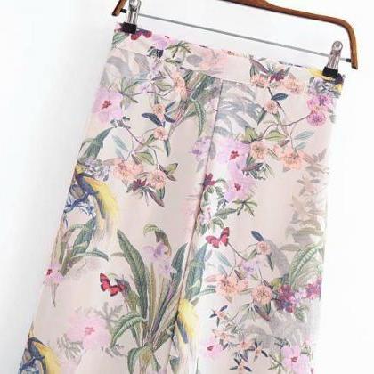 Flowers And Plants Rest Wide Leg Pants Straight..