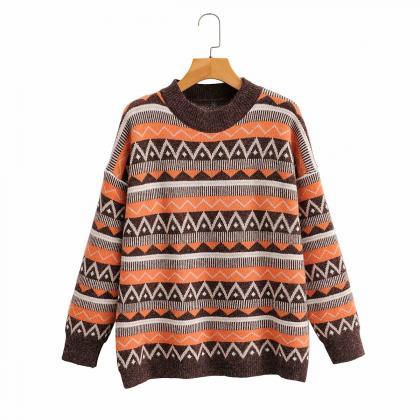 National Jacquard Turtleneck Sweater For Women In..