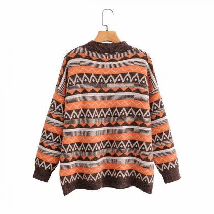 National Jacquard Turtleneck Sweater For Women In..