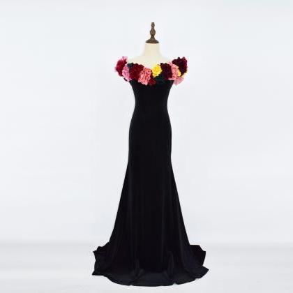 Black Party Dress ,off Shoulder Prom Dress ,velvet..