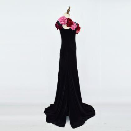Black Party Dress ,off Shoulder Prom Dress ,velvet..