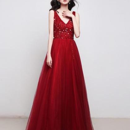 V-neck Prom Dress,red Party Dress.charming Prom..