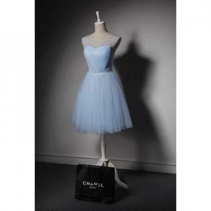 Custom Made,light Blue Party Dress,sleeveless..