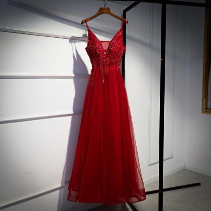 Red Party Dress,spaghetti Strap Prom..