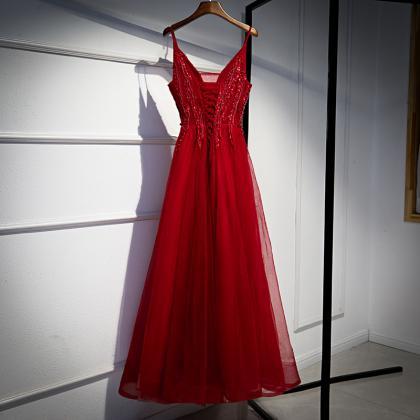 Red Party Dress,spaghetti Strap Prom..