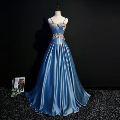 Ball Gown, Spaghetti Strap Prom Dress, Embroidered..