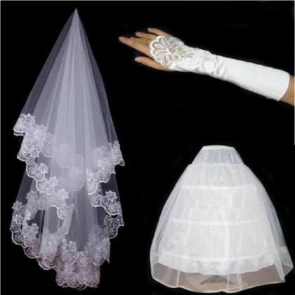 Wedding Lace Veil/stretch Satin Gloves/mesh Gauze..
