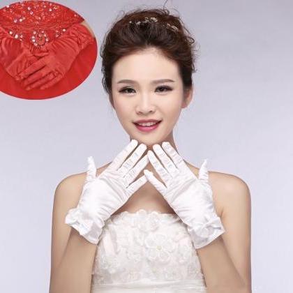 Bridal Gloves Wholesale, Fingers Short, White/red..
