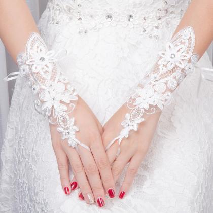 Bride Wedding Lace Fingerless Gloves, Hollowed-out..