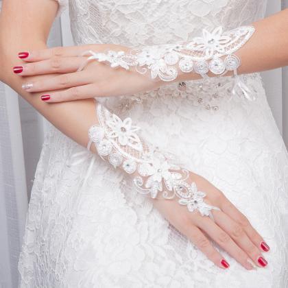 Bride Wedding Lace Fingerless Gloves, Hollowed-out..