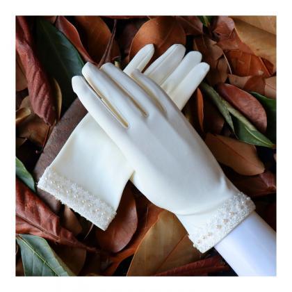 Satin Beaded Short Wedding Gloves, Bridal Wedding..