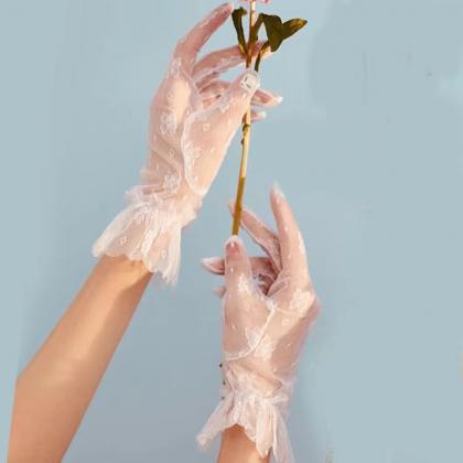 Lace full finger short bridal glove..
