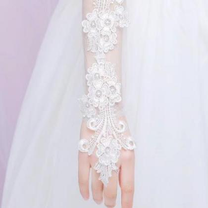Bridal Dress Ruffled Lace Gloves