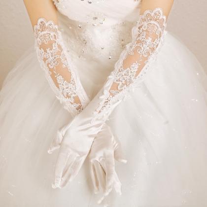 Long Lace Hollowed-out Wedding Gloves, Etiquette..