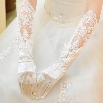 Long Lace Hollowed-out Wedding Gloves, Etiquette..