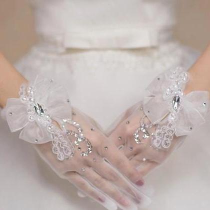 Bride Wedding Dress Evening Gloves, Lace Sequins..