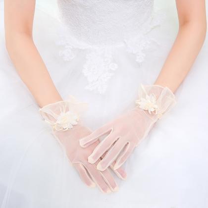 Bride's Wedding Lace Flower Gloves,..