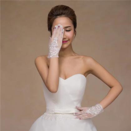 Lace Embroidered Rim Gloves, Short Style Gloves,..