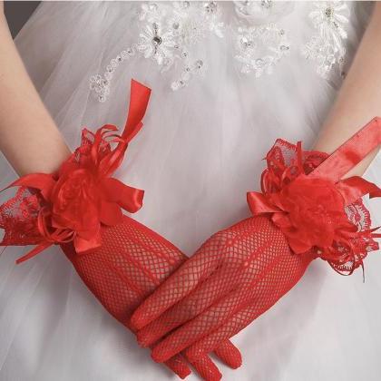 Bridal Gauze Gloves, Short Lace Bridal Dress..