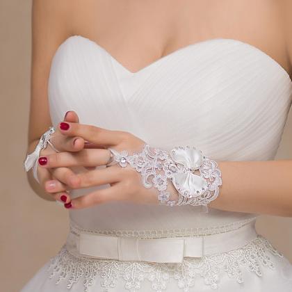Wedding Dress Gloves, Fingerless Bow Tie Gloves,..