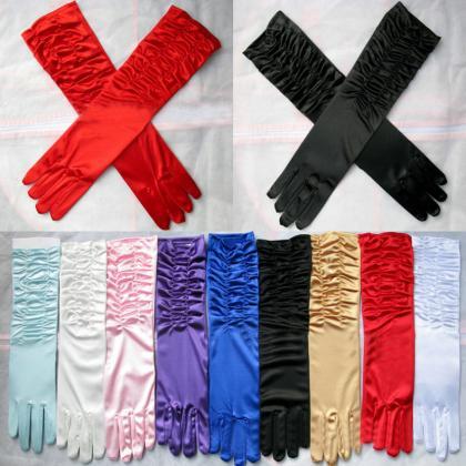 Bride Satin Gloves, Middle-length Wrinkled Gloves,..