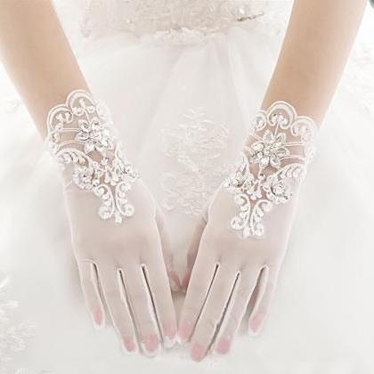 Simple And Elegant Short Bridal Wedding Gloves,..