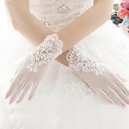 Simple And Elegant Short Bridal Wedding Gloves,..