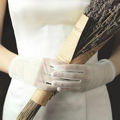 Gloves For Bridal Gowns, Tulle Sewn Beaded Small..