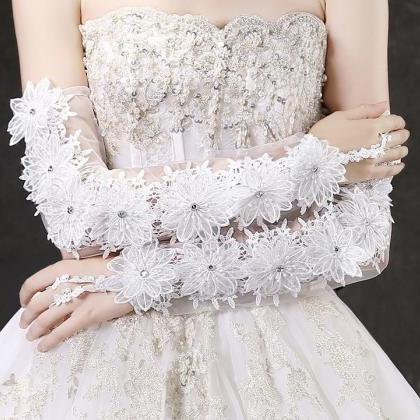 Bridal Dress Gloves, Long White Lace Gloves,..